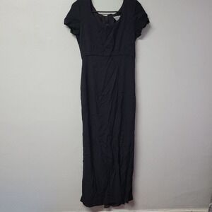 Vintage Jeffrey & Dara Black Evening Maxi Dress Short‎ Sleeve Bow Back Open